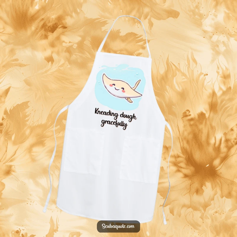 Funny Stingray Apron: A smiling stingray glides across this cooking apron, adding a splash of funny ocean charm to your kitchen.