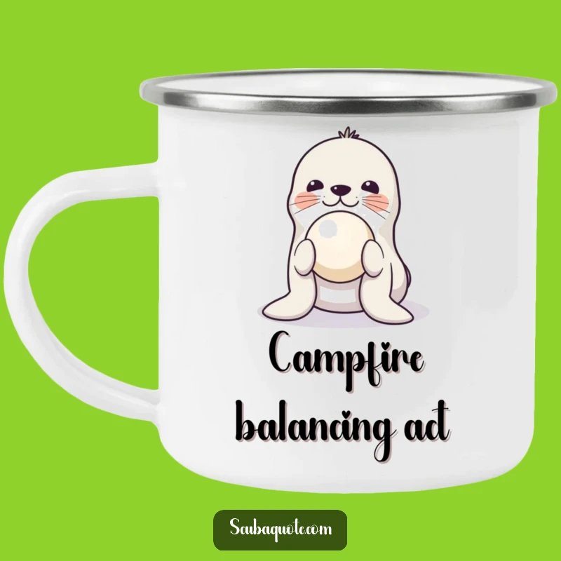 Funny Playful Seal Camping Mug - Durable Balancing Ball Enamel Cup, Humorous Animal Gift