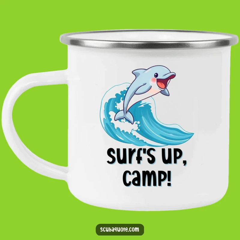 Funny Dolphin Camping Mug: Enthusiastic Ocean Views for Your Brew