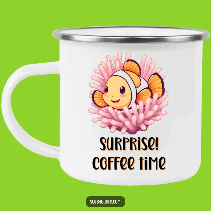 Funny Smiling Clownfish Camping Mug - Durable Peek-a-Boo Enamel Cup, Humorous Ocean Gift