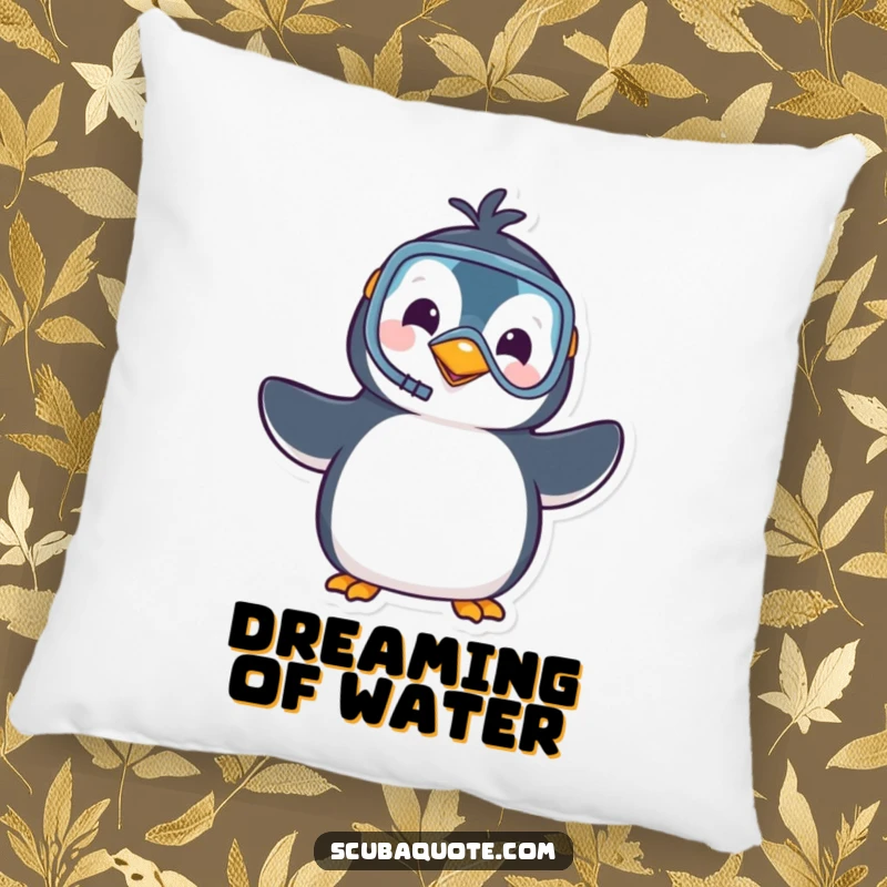 Funny pillow with a soft, plush penguin dressed in snorkel gear, waving hello, adding a cozy and humorous touch to any seating area.