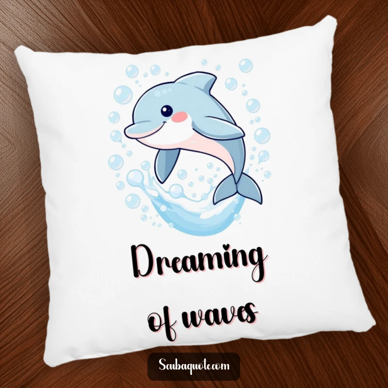 Funny pillow with a smiling dolphin leaping through bubbles, offering a soft, plush, and humorous touch to any sofa or bed.