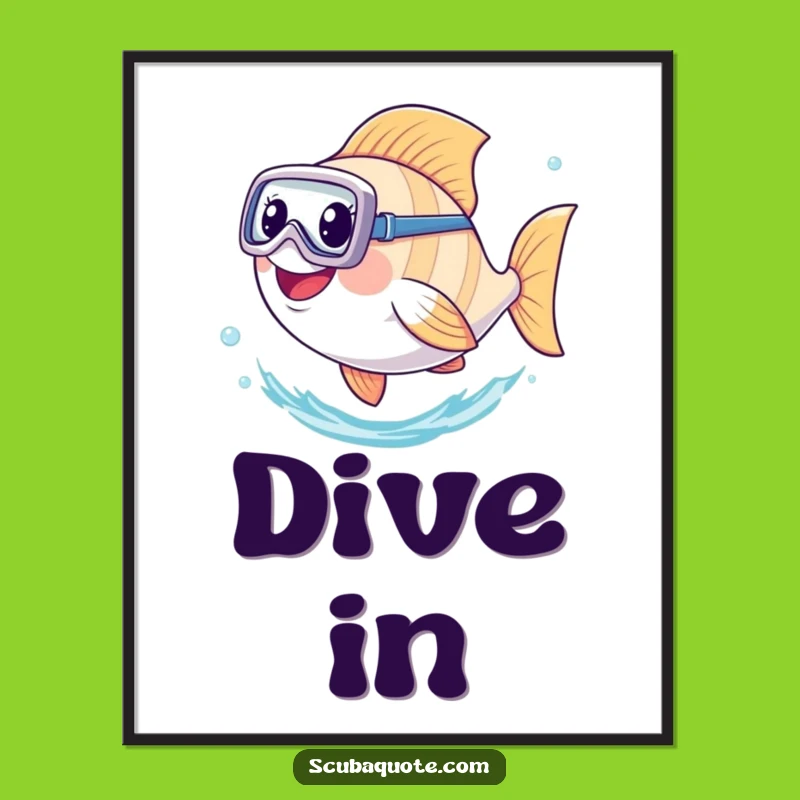 Funny Diving Fish Digital Art: Happy Swimmer's Vibrant Underwater Scene