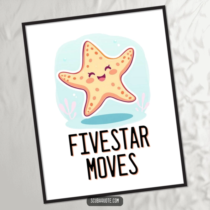 Funny starfish digital art print of a cheerful starfish performing an underwater dance, ideal for instant decor.