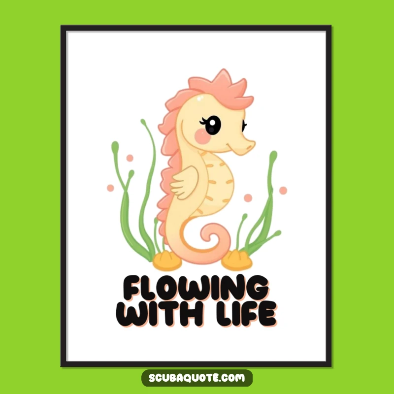 Funny Happy Seahorse Digital Art - Graceful Ocean Print, Instant Humorous Decor Gift