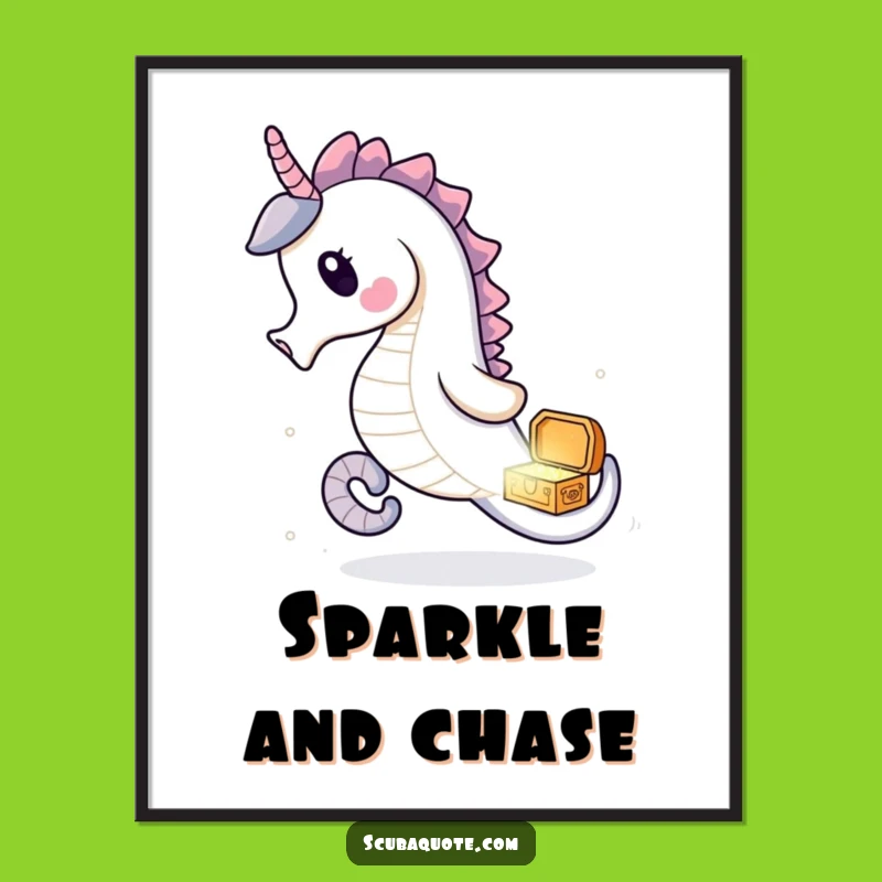Funny Seahorse Treasure Digital Art Print: Instant Ocean Adventure