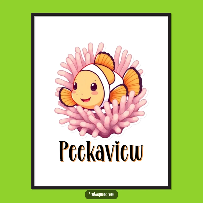 Funny Smiling Clownfish Digital Art - Peek-a-Boo Ocean Print, Instant Humorous Decor Gift