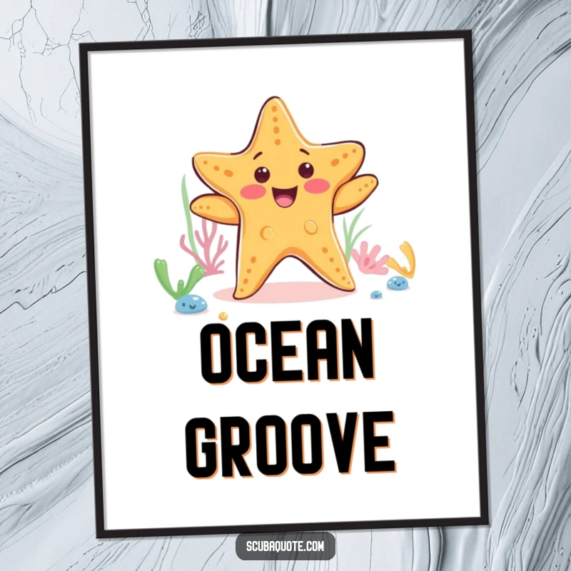 Funny starfish digital art print of a happy dancing starfish on the ocean floor, perfect for instant ocean decor.