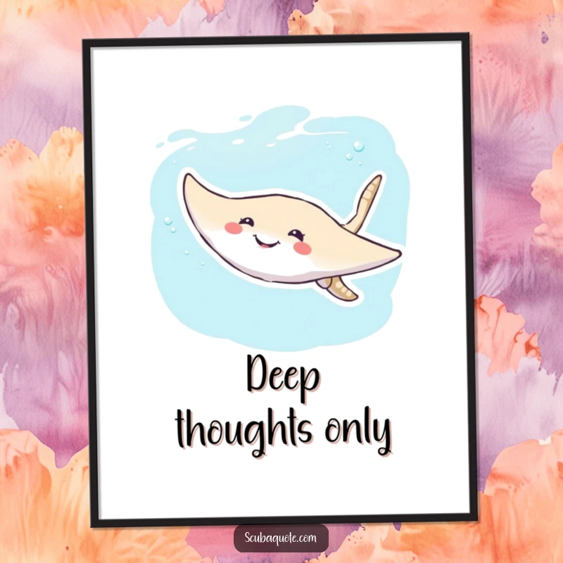 Funny Stingray Digital Art Print: A smiling stingray glides gracefully, a beautiful and humorous piece for any wall.