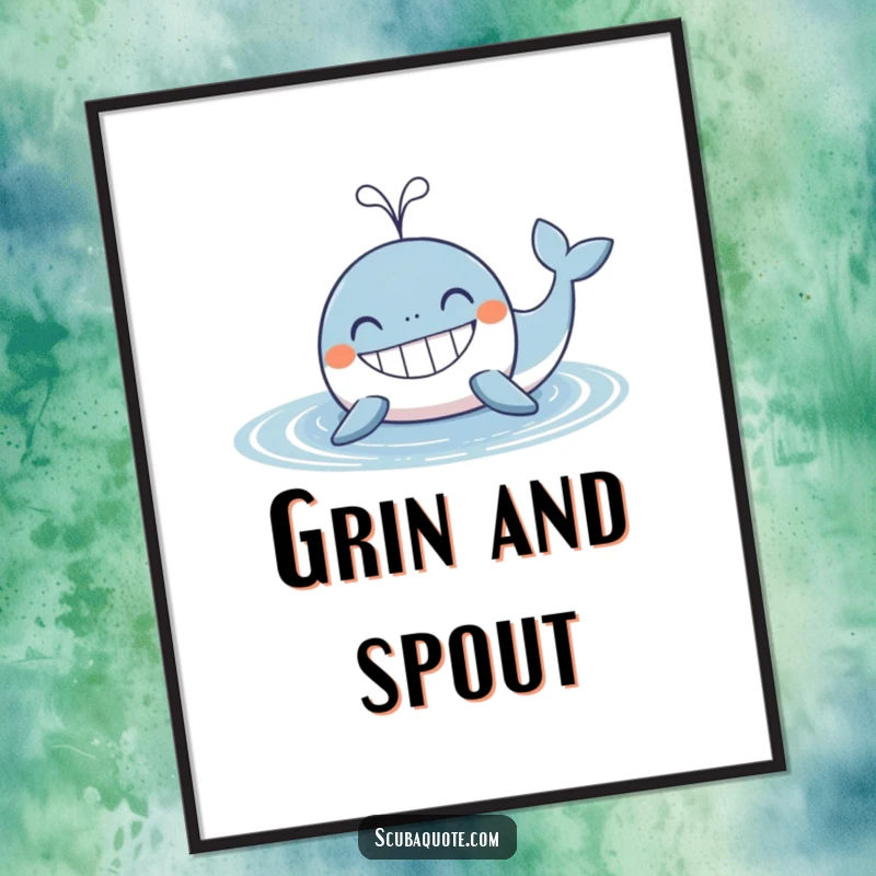 Funny Whale Digital Art Print: A contented whale with a wide grin spouts water, a joyful and humorous addition to any room.