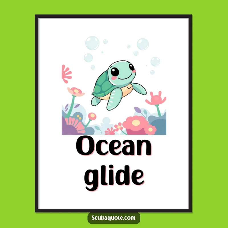 Funny Sea Turtle Digital Art: Cheerful Swimmer's Vibrant Underwater Scene