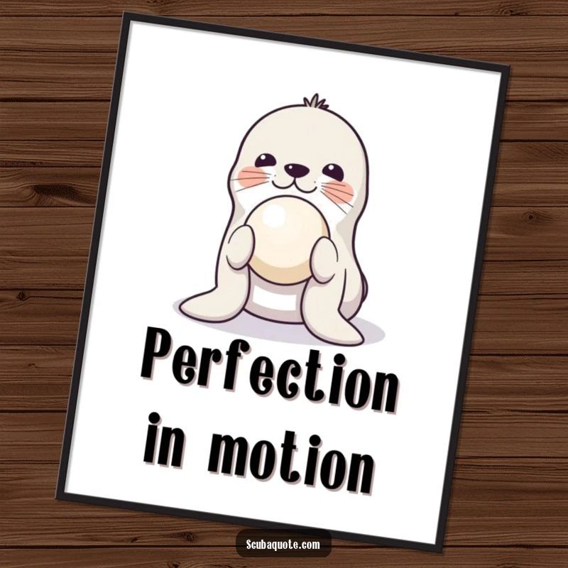 Funny digital art print of a playful seal balancing a ball on its nose, capturing a moment of impressive skill and whimsical fun.