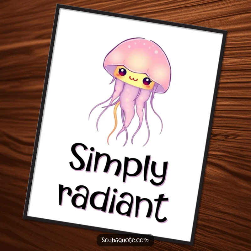 Funny glowing jellyfish digital art print, a curious creature pulsing with soft light, offering enchanting humor.