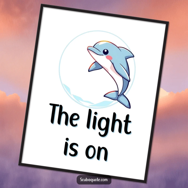 Funny digital art print of a playful dolphin leaping through a ring of light, offering instant joyful and aquatic decor.