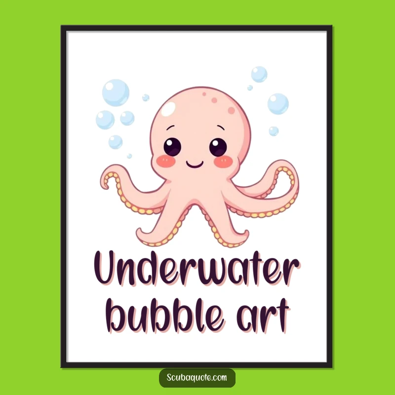 Funny Octopus Bubbles Digital Art - Instant Underwater Decor Gift