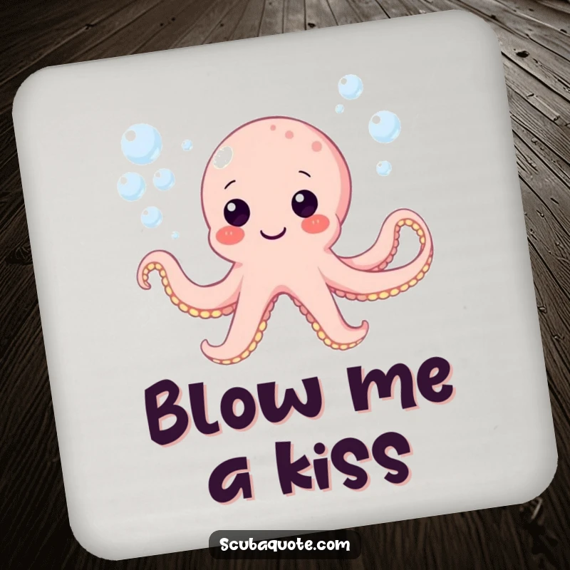 Funny coasters with a happy octopus character blowing bubbles underwater, protecting tables with a playful design.