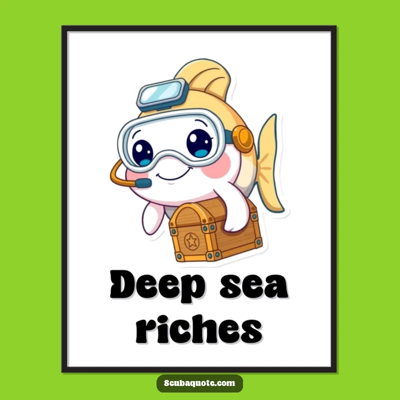 Funny Fish Diver Art Poster - Underwater Treasure Decor Gift