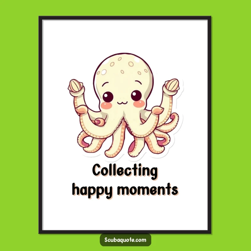 Funny Octopus Seashell Poster: Undersea Collector Art, Whimsical Funny Gift Decor