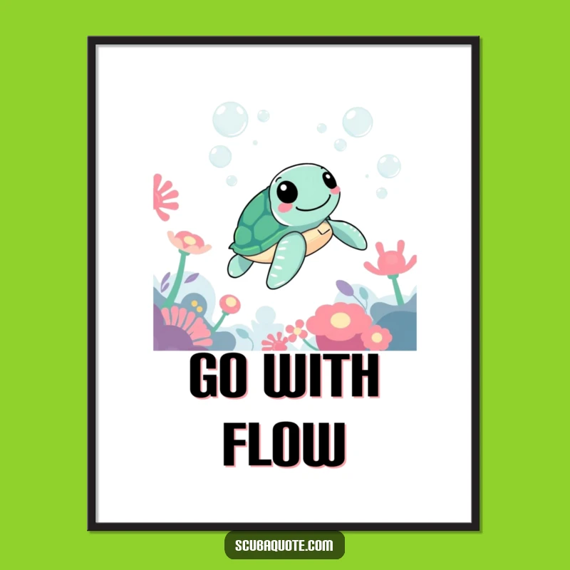 Funny Sea Turtle Poster: Cheerful Swimmer's Vibrant Underwater Art