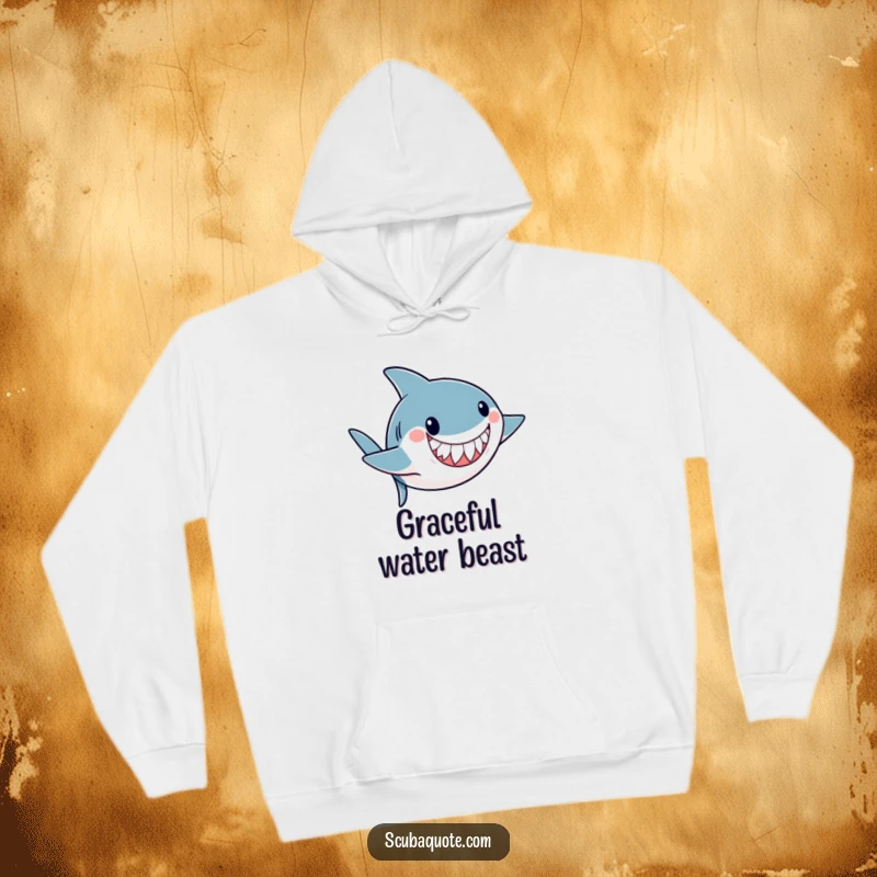 Funny hoodie with a playful shark doing an underwater somersault with a friendly grin, perfect for ocean lovers.