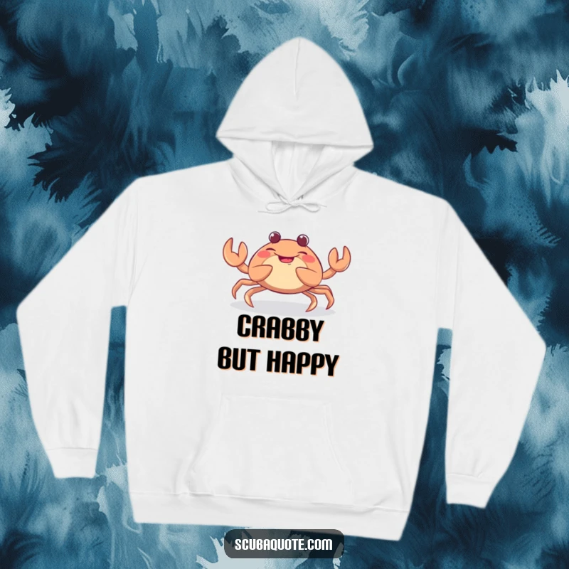 Funny hoodie featuring a giggling crab enthusiastically wiggling its claws, capturing a moment of pure, comical delight and fun.