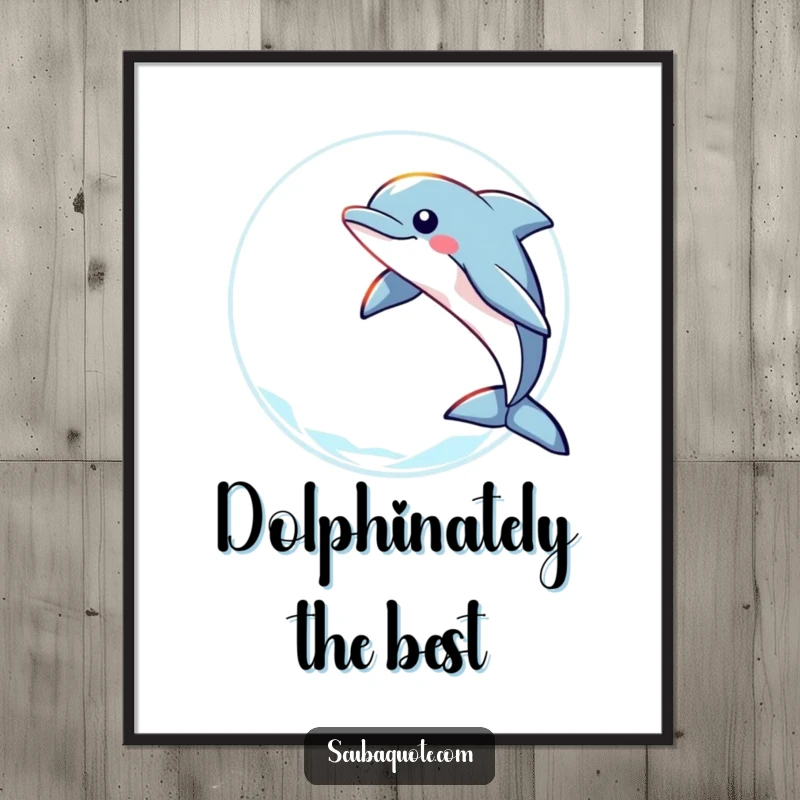 Funny Free Printable Wall Art: Playful dolphin leaping through a glowing ring of light, ocean magic!