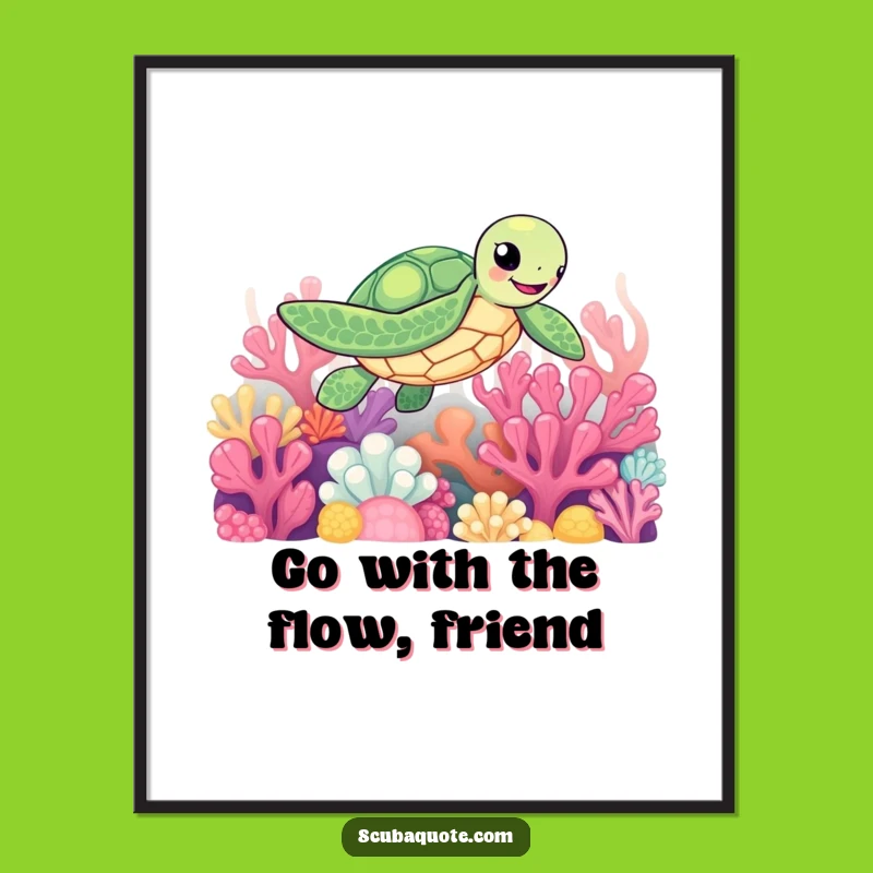 Funny Free Printable Wall Art: Happy Sea Turtle - Coastal Vibe Downloadable Decor!