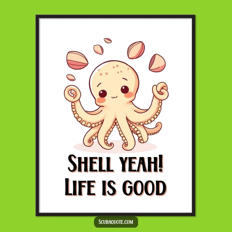 Funny Free Printable Wall Art: Curious Octopus Juggling Shells for Whimsical Home Decor