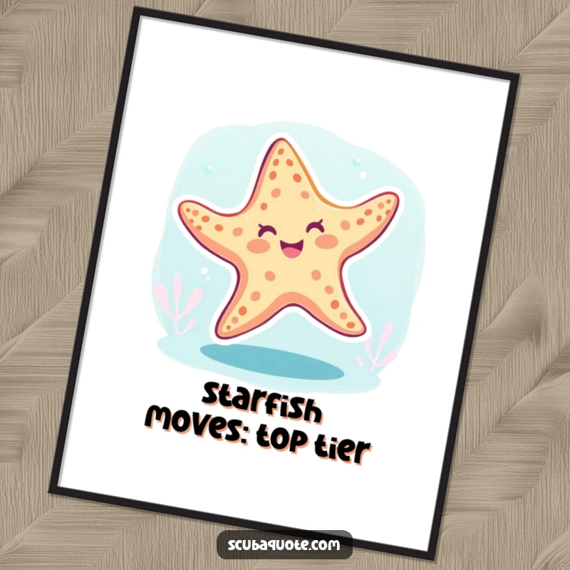 Free Printable Starfish Wall Art showing a cheerful starfish dancing playfully, adding a fun and humorous touch.
