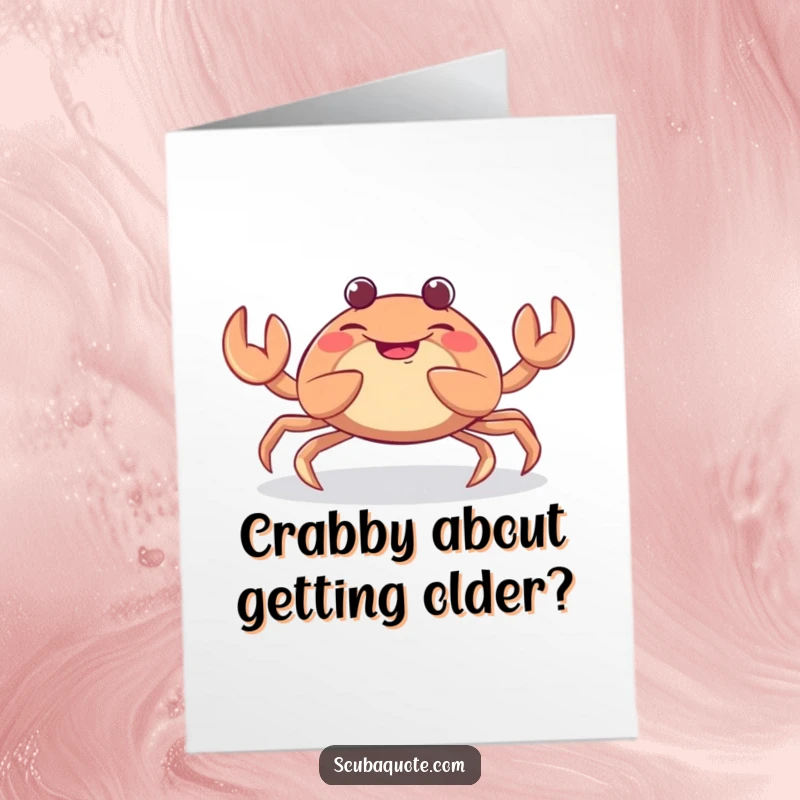Funny Free Printable Birthday Card featuring a giggling crab wiggling its claws with pure joy and playful energy.