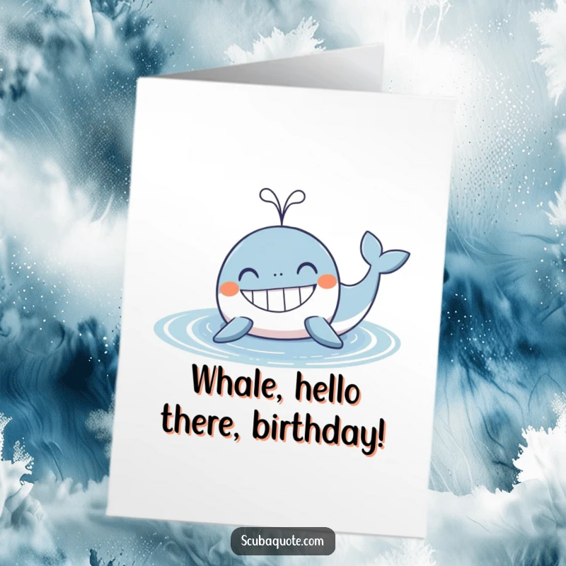 Funny Free Printable Birthday Card: Happy Whale Spouting Water, Wide Grin, Cheerful Birthday Greeting, DIY Gift