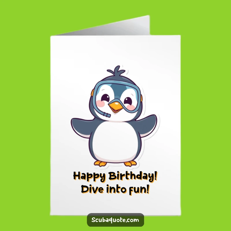 Free Printable Birthday Card: Playful Penguin Snorkeler Waving for a Fun Downloadable Gift!