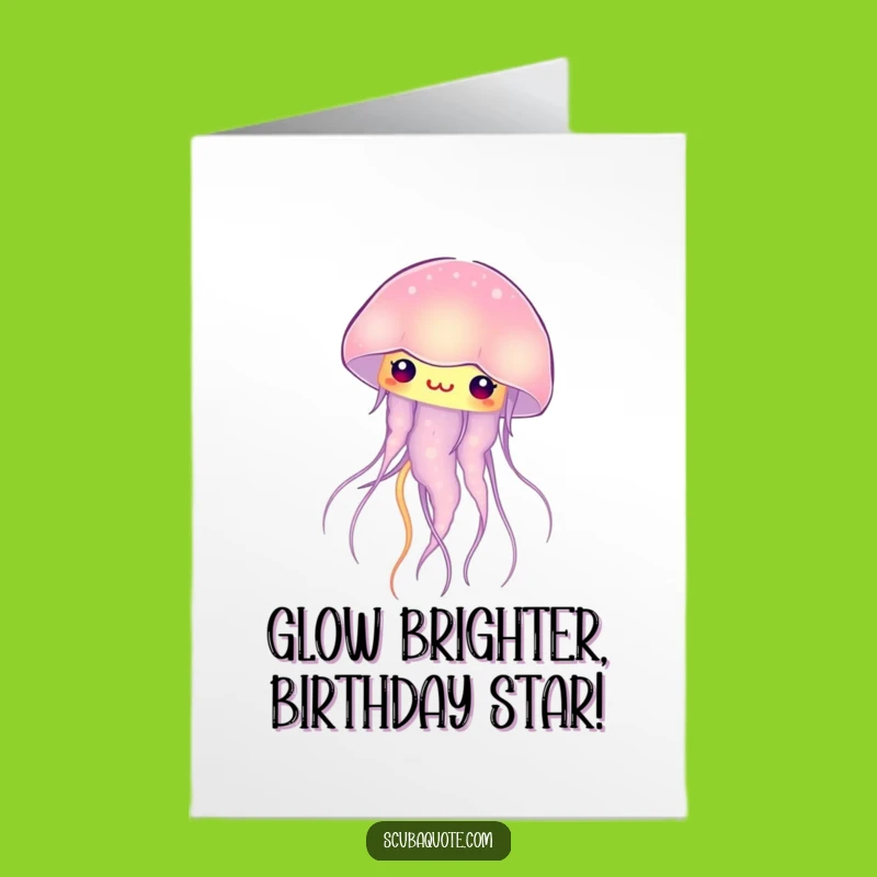 Free Printable Birthday Card: Curious Glowing Jellyfish, Funny Downloadable Gift for Ocean Lovers