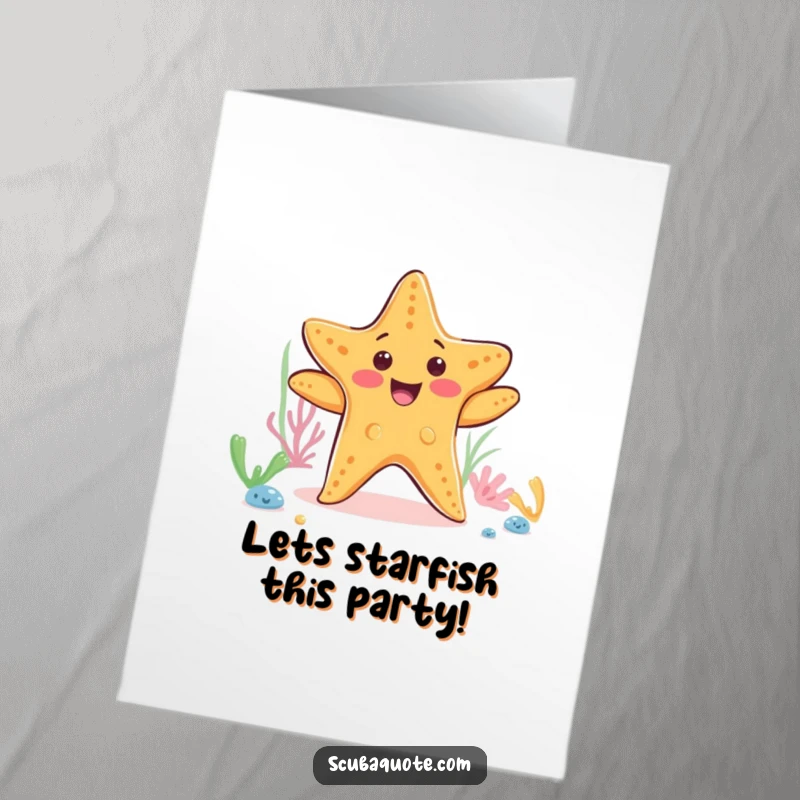 Funny Free Printable Birthday Card: Happy starfish performing a little dance on the ocean floor, a lively greeting.
