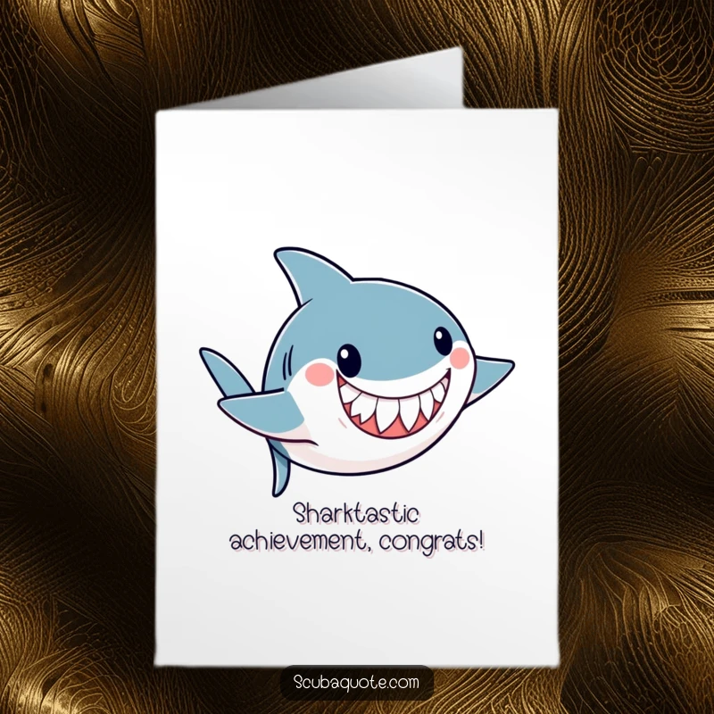 Funny Free Printable Congratulations Card: Playful shark with friendly grin does a somersault underwater, celebrating a major accomplishment with flair.