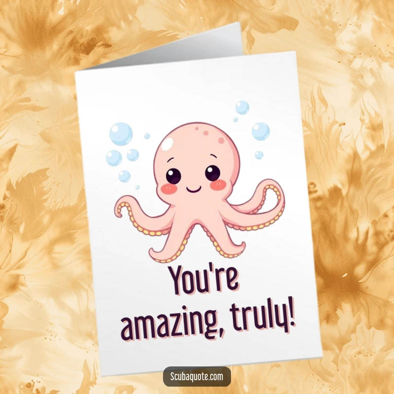 Funny Free Printable Congratulations Card: A cheerful octopus creates a playful cascade of bubbles, celebrating a wonderful event.