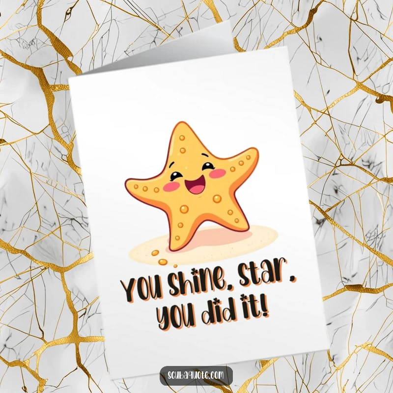 Funny Free Printable Congrats Card: A delighted starfish performs a happy wiggle, celebrating a success.