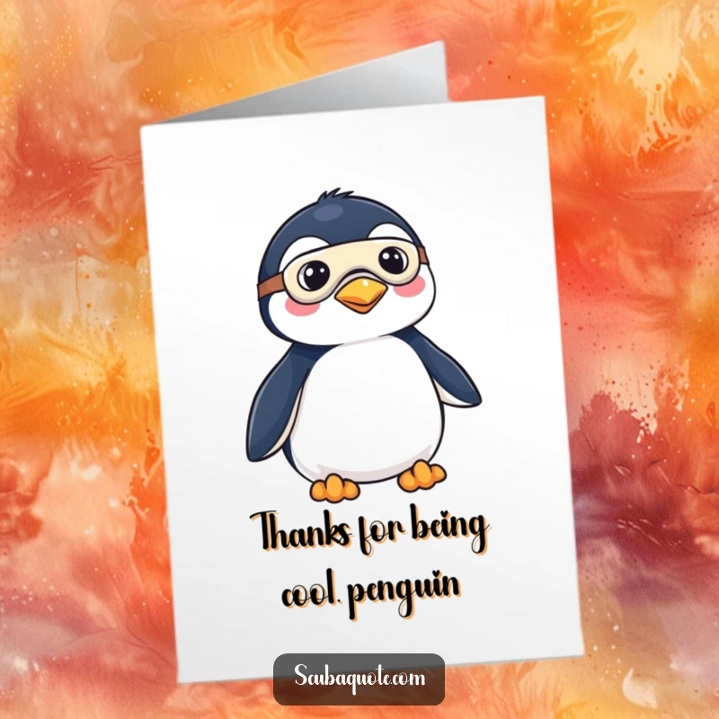 Funny Free Printable Thank You Card: A playful penguin with mask and fins journeys to express thanks.