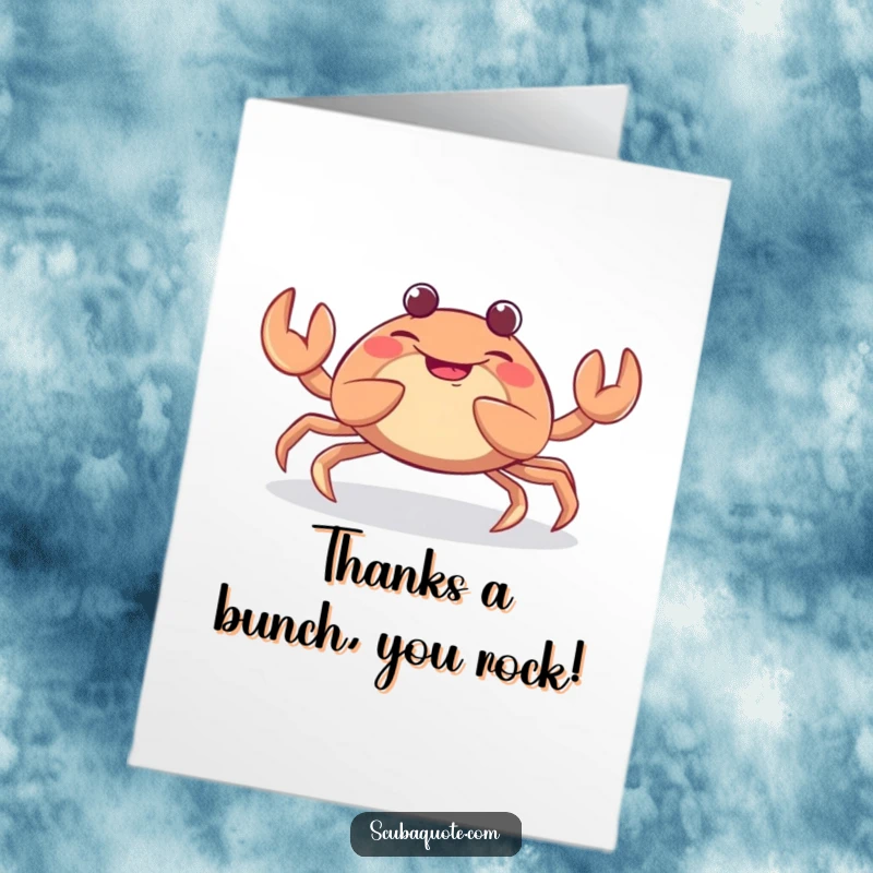 Funny Free Printable Thank You Card with a giggling crab playfully wiggling its claws, spreading cheer and thanks.