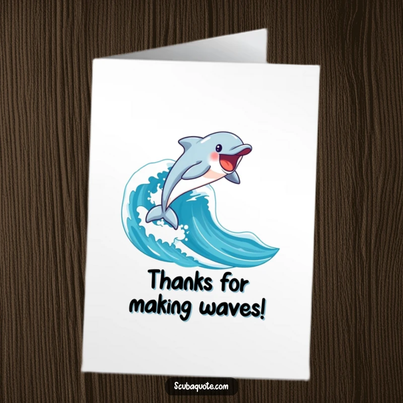 Funny Free Printable Thank You Card featuring a dolphin leaping from a wave, a cheerful DIY gift.