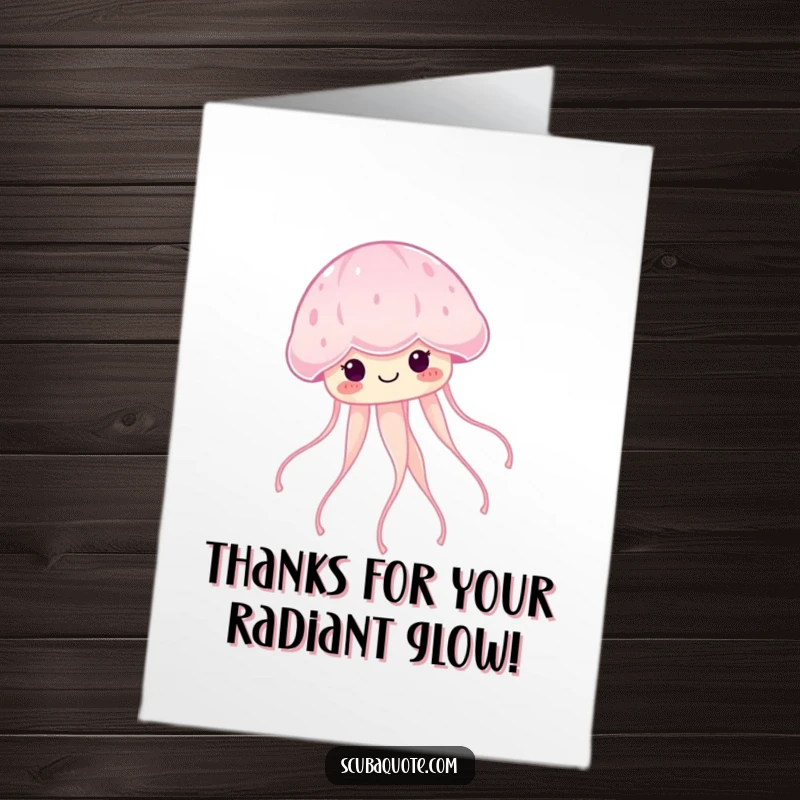 Funny Free Printable Thank You Card of a smiling jellyfish with glowing tendrils, a soothing DIY gift.