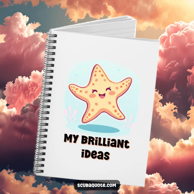 Funny starfish notebook with a cheerful starfish dancing underwater, ideal for writing and drawing.