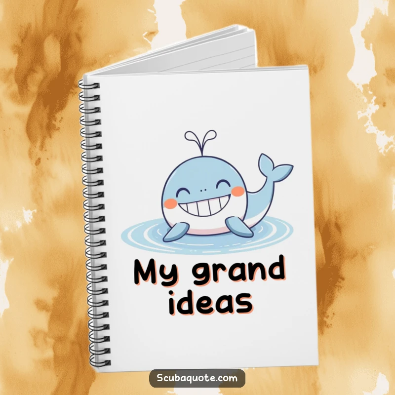Funny Whale Notebook: A contented whale with a wide grin spouts water, perfect for jotting down notes with aquatic cheer.
