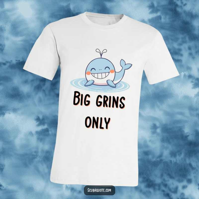 Funny Whale T-Shirt: A happy whale with a wide grin spouts water, showcasing a cheerful and playful maritime spirit.