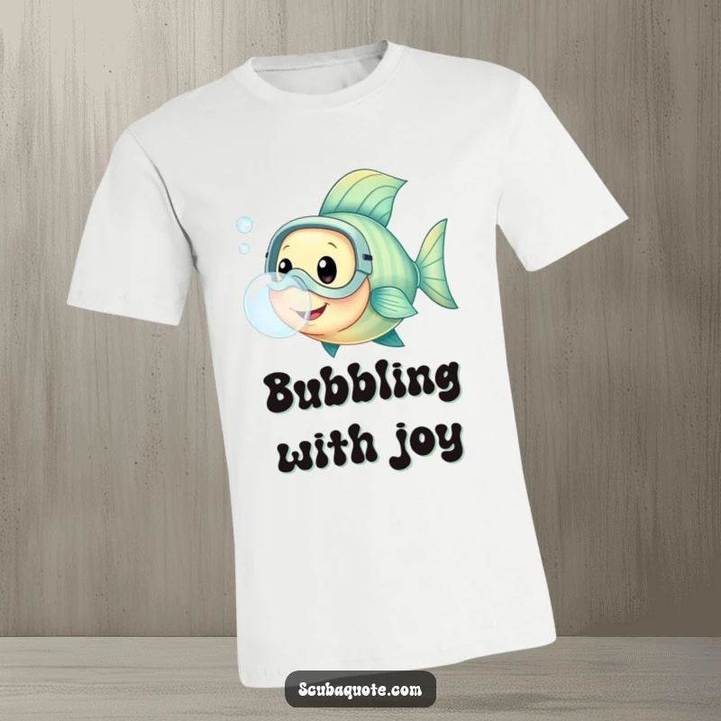 T-shirt featuring a happy fish in a diving mask, blowing a big bubble, perfect for underwater exploration fun.