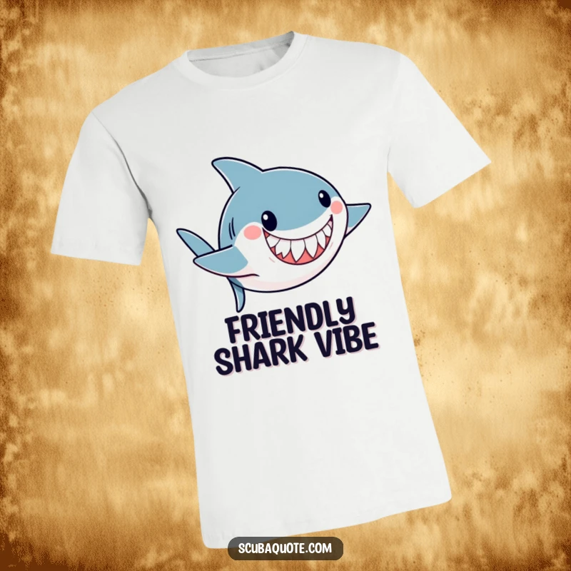 Funny t-shirt featuring a playful shark doing an underwater somersault with a friendly grin, embodying aquatic joy and mischief.